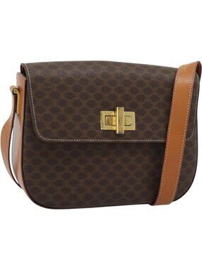 CELINE Macadam Canvas Shoulder Bag PVC Leather Brown Gold